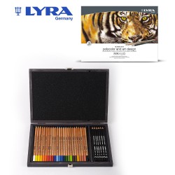 Lyra Rembrandt Polycolor & Art Design Medium Set - Cassetta in legno con assortimento di 30 matite da disegno