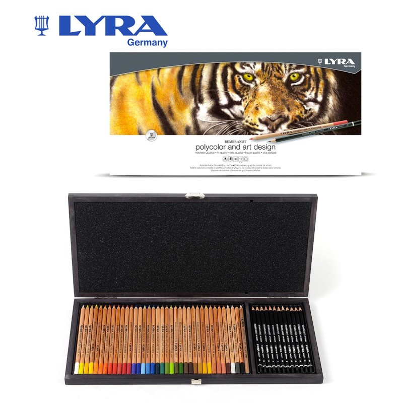 Lyra Rembrandt Polycolor & Art Design Large Set - Cassetta in legno con  assortimento di 49 matite da disegno