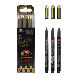 Sakura Pigma Micron Black & Gold Edition Set - Confezioni da 3 pennarelli neri serie Micron