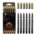 Sakura Pigma Micron Black & Gold Edition Set - Confezioni da 6 pennarelli neri serie Micron