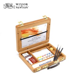 Professional Watercolour Winsor&Newton - Cassetta in legno con 12 mezzi godet, 2 pennelli di martora, 1 blocco di carta