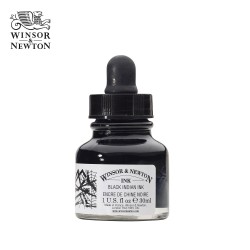 Inchiostro Colorato Winsor&Newton Nero (Black Indian Ink), flacone da 30 ml con Contagocce