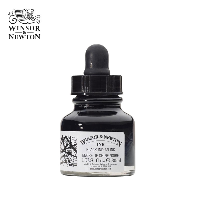 Inchiostro da Disegno Colorato Winsor&Newton Nero (Black Indian Ink), flacone da 30 ml con Contagocce Inchiostro da Disegno Colorato Winsor&Newton Nero (Black Indian Ink), flacone da 30 ml con Contagocce
