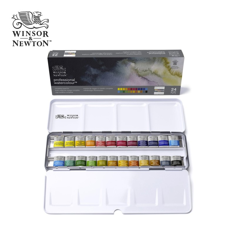 Winsor&Newton serie Professional - Scatola in metallo con 24 colori per  acquerello (1/2 godet)