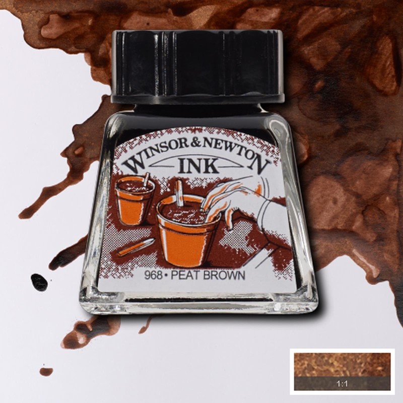 Inchiostro di China Winsor&Newton Marrone Torba, flacone in vetro da 14 ml Inchiostro di China Winsor&Newton Marrone Torba, flacone in vetro da 14 ml