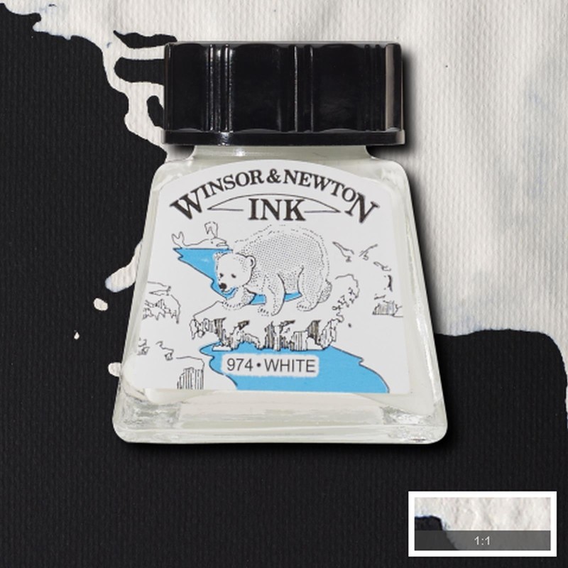 Inchiostro di China Winsor&Newton Bianco, flacone in vetro da 14 ml Inchiostro di China Winsor&Newton Bianco, flacone in vetro da 14 ml