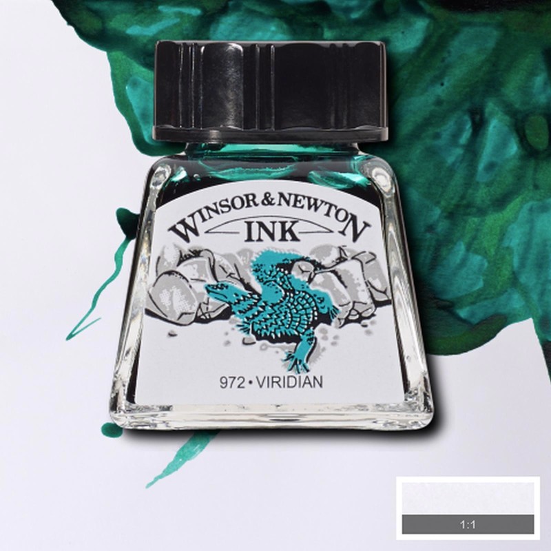 Inchiostro di China Winsor&Newton Verde Smeraldo (Viridian), flacone in vetro da 14 ml