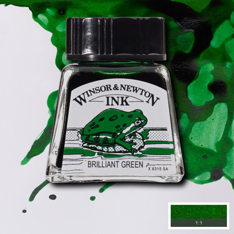 Inchiostro di China Winsor&Newton Verde Brillante, flacone in vetro da 14 ml