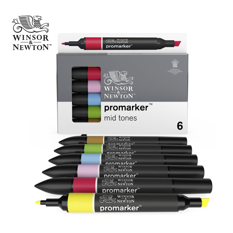 Promarker Winsor&Newton - Set da 6 pennarelli serie Mid Tones Promarker Winsor&Newton - Set da 6 pennarelli serie Mid Tones