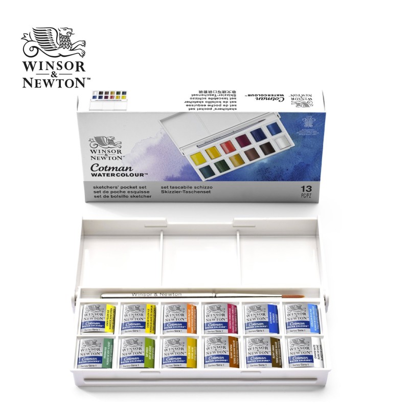 Bellearti-it-Acquarelli-Cotman-Winsor-Newton-12-mezzi-godet-con-Pennello-Tascabile-in-acciaio