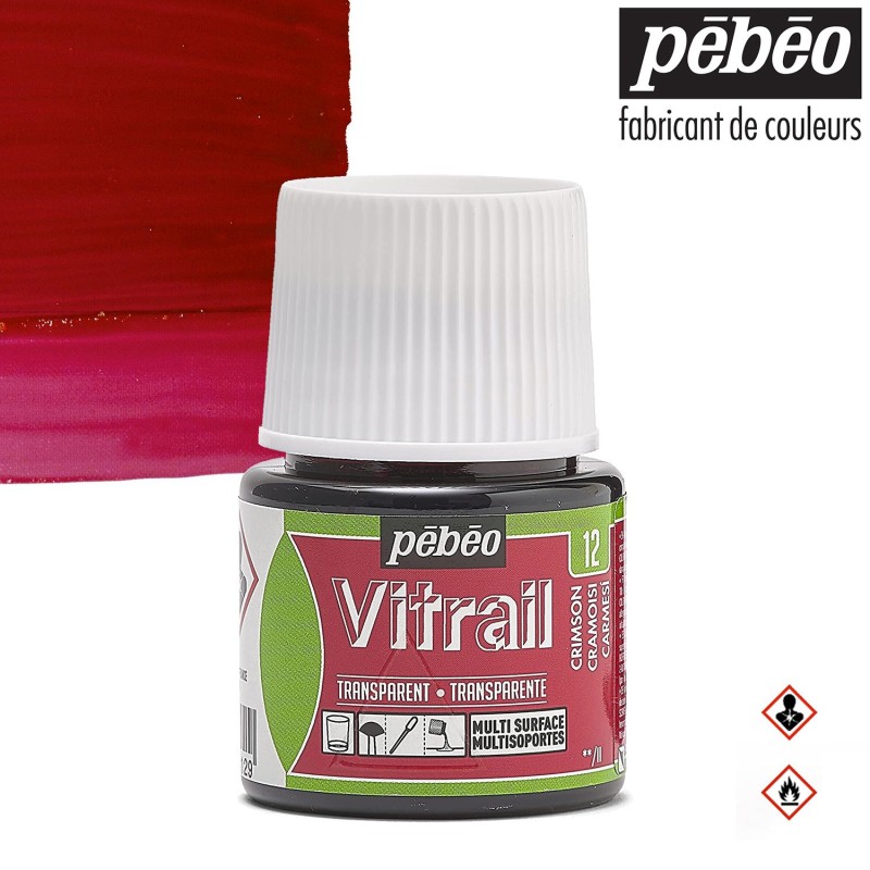 Pébéo Vitrail - Colore per vetro trasparente Cremisi (012) flacone da 45 ml Pébéo Vitrail - Colore per vetro trasparente Cremisi (012) flacone da 45 ml
