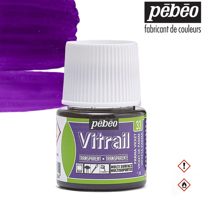 Pébéo Vitrail - Colore per vetro trasparente Violetto Parma (33)  flacone da 45 ml