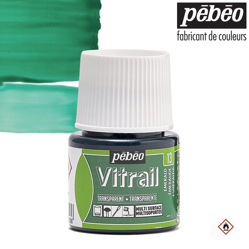 Pébéo Vitrail - Colore per vetro trasparente Verde smeraldo (13) flacone da 45 ml