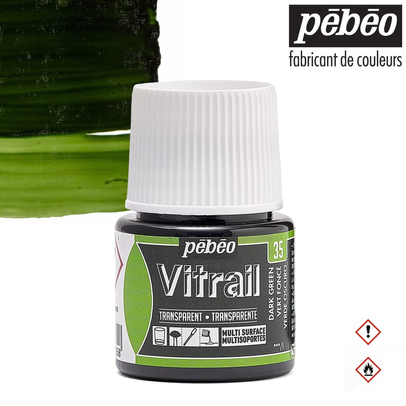 Pébéo Vitrail - Colore per vetro trasparente Verde scuro (35) flacone da 45 ml Pébéo Vitrail - Colore per vetro trasparente Verde scuro (35) flacone da 45 ml