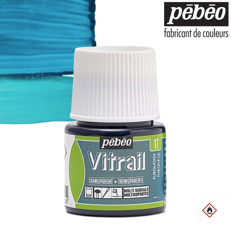 Pébéo Vitrail - Colore per vetro trasparente Turchese (17) flacone da 45 ml Pébéo Vitrail - Colore per vetro trasparente Turchese (17) flacone da 45 ml