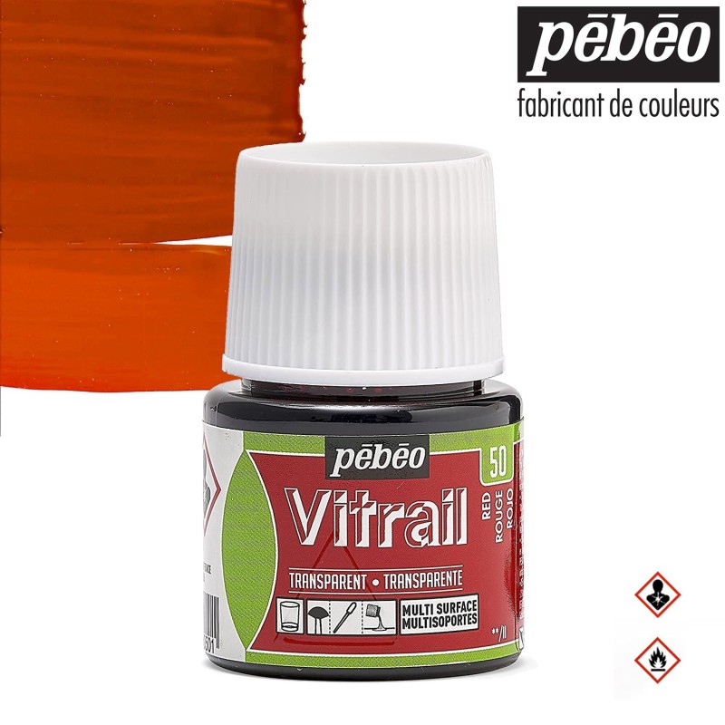 Pébéo Vitrail - Colore per vetro trasparente Rosso (50) flacone da 45 ml