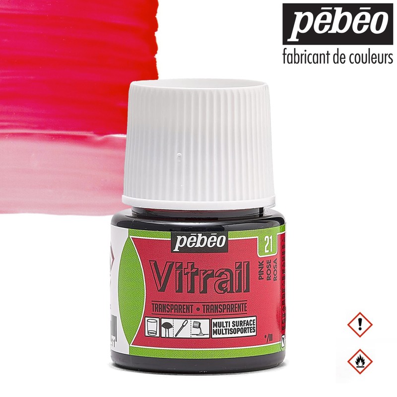 Pébéo Vitrail - Colore per vetro trasparente Rosa (21) flacone da 45 ml