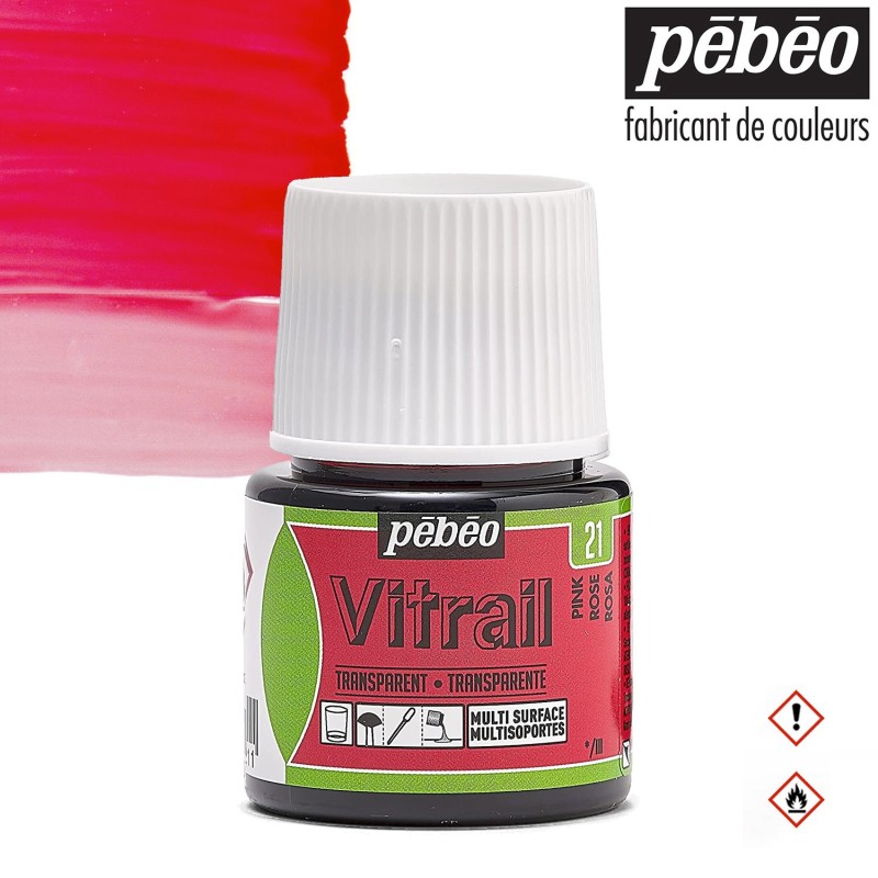 Pébéo Vitrail - Colore per vetro trasparente Rosa (21) flacone da 45 ml Pébéo Vitrail - Colore per vetro trasparente Rosa (21) flacone da 45 ml