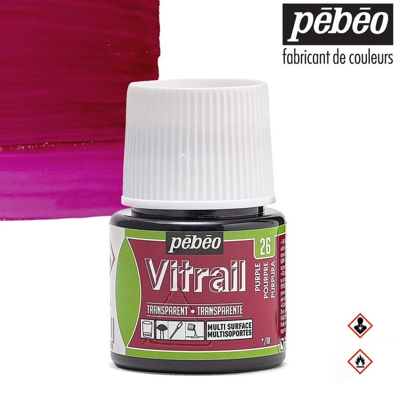 Pébéo Vitrail - Colore per vetro trasparente Porpora (26) flacone da 45 ml Pébéo Vitrail - Colore per vetro trasparente Porpora (26) flacone da 45 ml