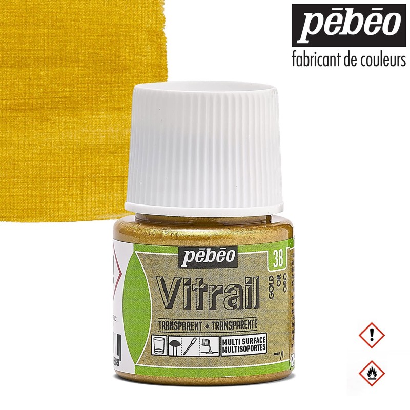 Pébéo Vitrail - Colore per vetro trasparente Oro (38) flacone da 45 ml