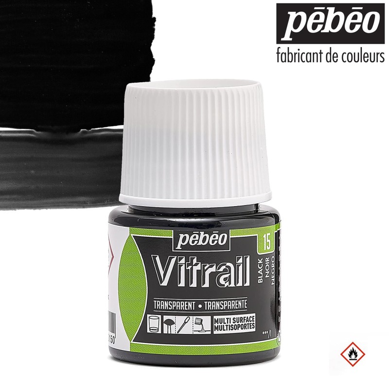 Pébéo Vitrail - Colore per vetro trasparente Nero (15) flacone da 45 ml Pébéo Vitrail - Colore per vetro trasparente Nero (15) flacone da 45 ml