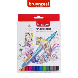 Bruynzeel Fineliner Brush Pen - Set 12 pennarelli a doppia punta in colori assortiti