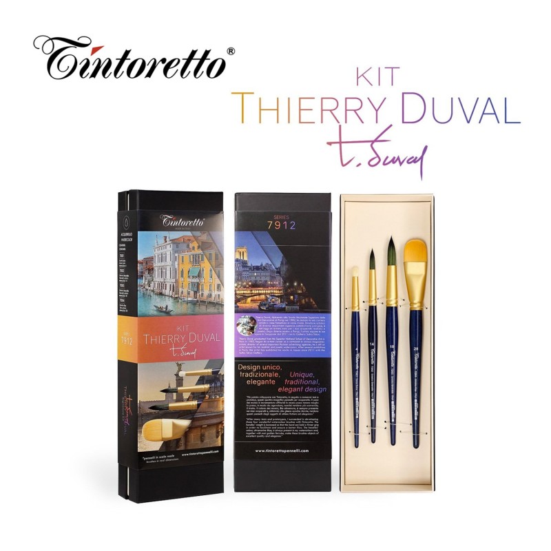 Tintoretto Serie THIERRY DUVAL 7912 - Set di 4 pennelli per acquerello a manico corto in cofanetto di cartone