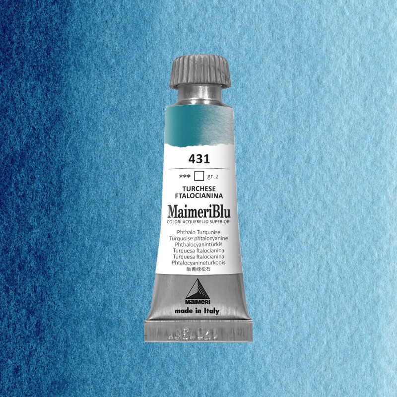 Acquerelli Maimeri Blu - Tubo da 12 ml. - Turchese ftalocianina (431) Acquerelli Maimeri Blu - Tubo da 12 ml. - Turchese ftalocianina (431)