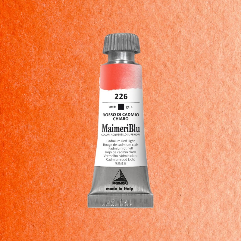 Acquerelli Maimeri Blu - Tubo da 12 ml. - Rosso di cadmio chiaro (226) Acquerelli Maimeri Blu - Tubo da 12 ml. - Rosso di cadmio chiaro (226)
