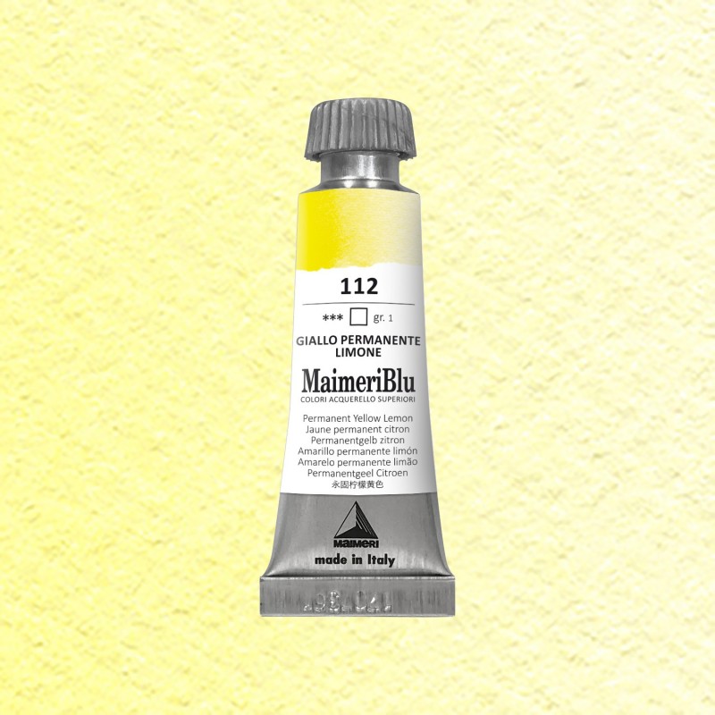 Acquerelli Maimeri Blu - Tubo da 12 ml. - Giallo permanente limone (112) Acquerelli Maimeri Blu - Tubo da 12 ml. - Giallo permanente limone (112)