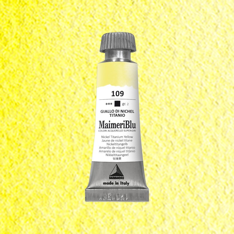 Acquerelli Maimeri Blu - Tubo da 12 ml. - Giallo di nichel titanio (109) Acquerelli Maimeri Blu - Tubo da 12 ml. - Giallo di nichel titanio (109)