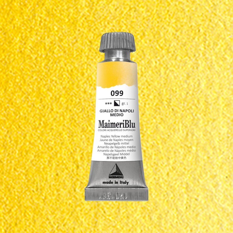 Acquerelli Maimeri Blu - Tubo da 12 ml. - Giallo di Napoli medio (099) Acquerelli Maimeri Blu - Tubo da 12 ml. - Giallo di Napoli medio (099)