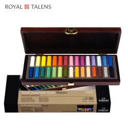 Talens - Cofanetto in legno con 30 mezzi-pastelli teneri professionali serie Rembrandt Basic Box