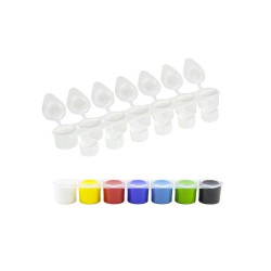 Vaschette porta colore in plastica con tappo ermetico (7 piccole: diam. 22 mm h. 15 mm)