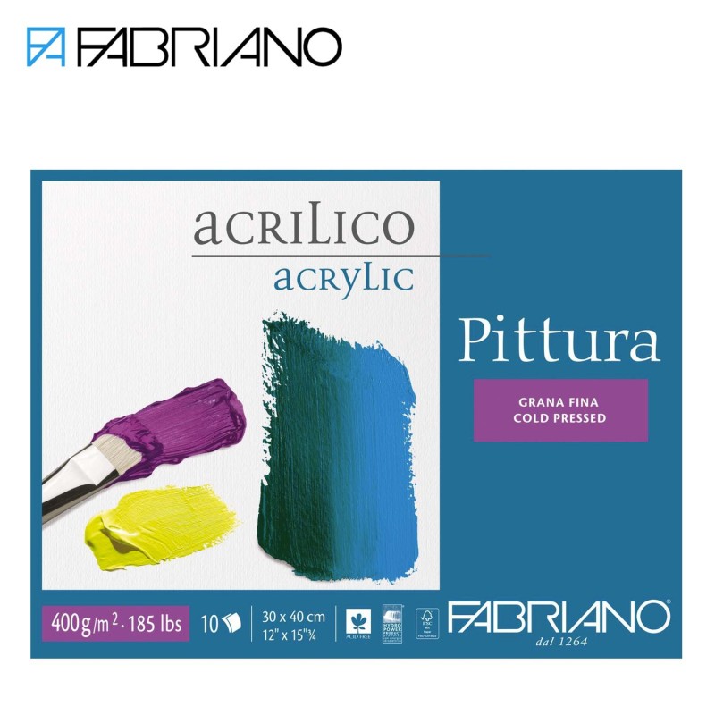 Blocchi Fabriano Pittura per Colori Acrilici 10 fogli 400 g/mq