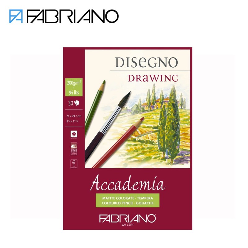 Blocchi da Disegno 30 fogli Accademia Fabriano 200 g/mq collato un lato