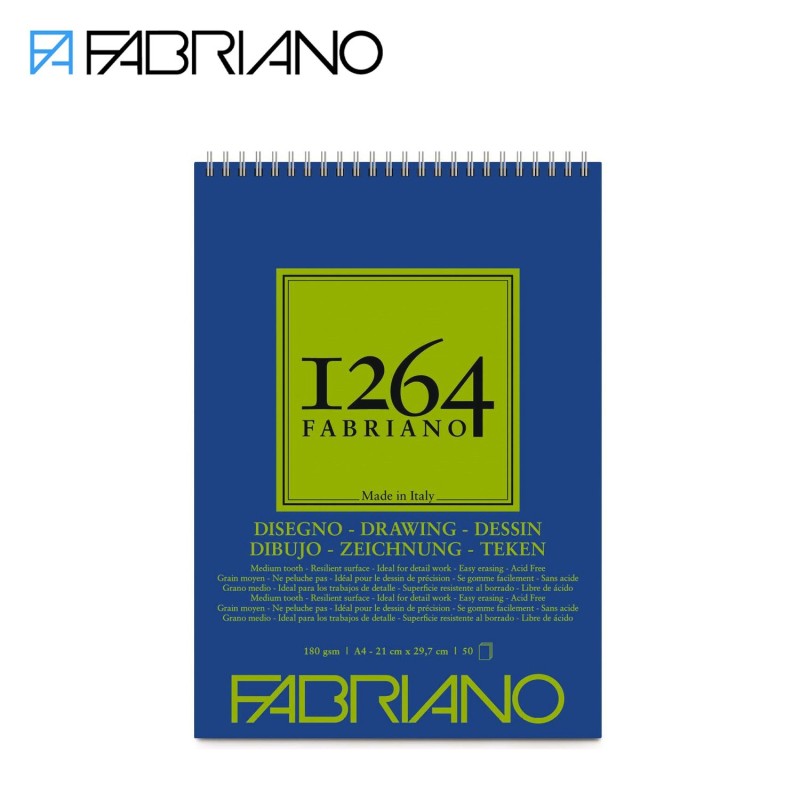 Fabriano 1264 Disegno - Blocchi di carta da Disegno rilegati a spirale - 50 fogli a Grana naturale da 180 gr/mq Fabriano 1264 Disegno - Blocchi di carta da Disegno rilegati a spirale - 50 fogli a Grana naturale da 180 gr/mq