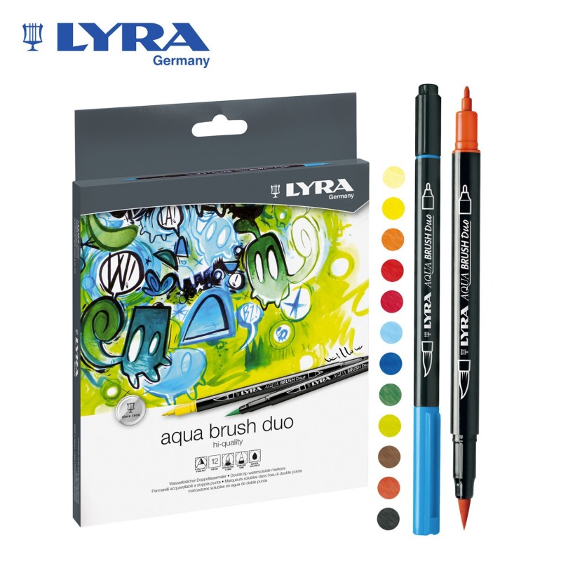 Assortimento di Pennarelli a punta fine e pennello “Aqua Brush duo” Lyra