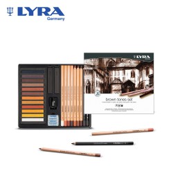 Lyra Rembrandt Brown Tones Set - 9 matite, 14 stick e accessori per Schizzo e Disegno in scatola di metallo