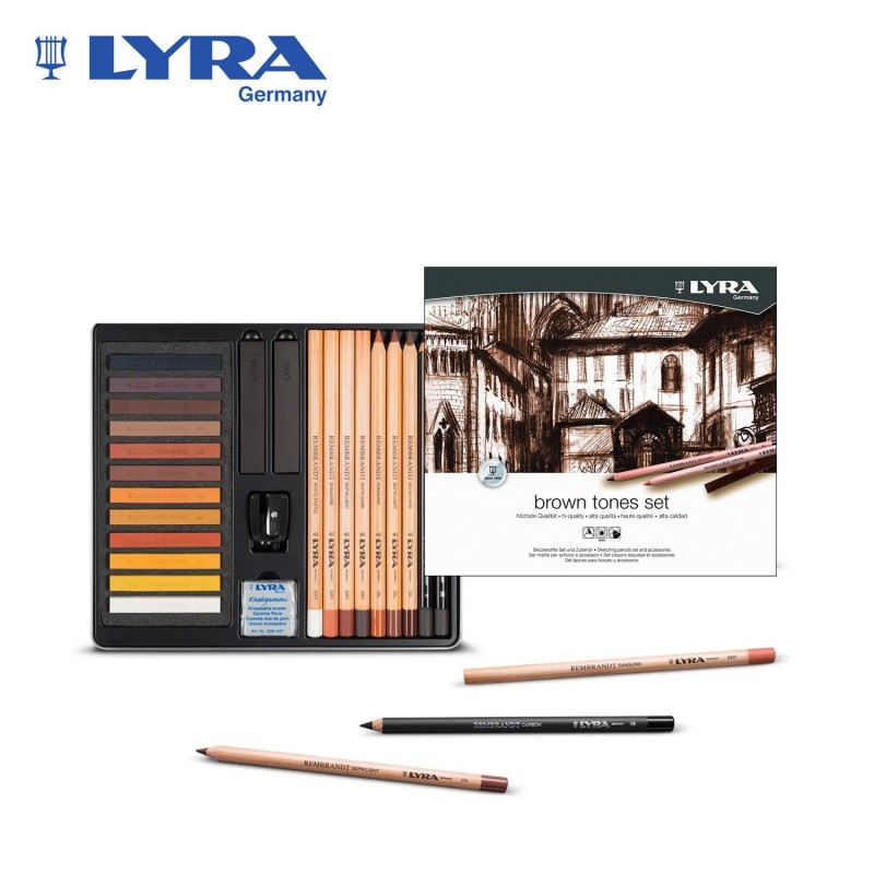 Lyra Rembrandt Brown Tones Set - Scatola in metallo con matite e