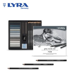 Lyra Rembrandt Grey Tones Set - 9 matite, 14 stick e accessori per Schizzo e Disegno in scatola di metallo
