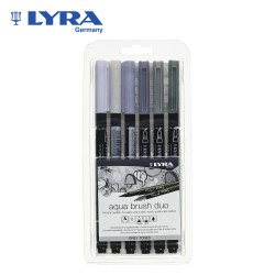 Lyra Aqua Brush Duo Grey Tones - Set da 6 Pennarelli grigi acquarellabili a doppia punta