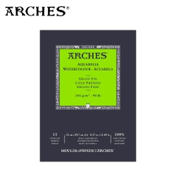 Blocchi di carta per acquerello e disegno Arches 100% cotone 15 fogli Grana fine 185 g/mq