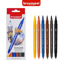 Bruynzeel Fineliners Brush Pen - Set “Amsterdam” 6 pennarelli a doppia punta in colori assortiti