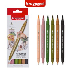 Bruynzeel Fineliners Brush Pen - Set “Marrakesh” 6 pennarelli a doppia punta in colori assortiti