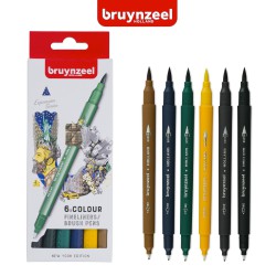 Bruynzeel Fineliner Brush Pen - Set “New York” 6 pennarelli a doppia punta in colori assortiti