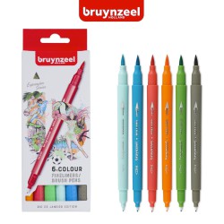 Bruynzeel Fineliners Brush Pen - Set “Rio” 6 pennarelli a doppia punta in colori assortiti