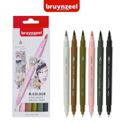 Bruynzeel Fineliner Brush Pen - Set “Tokyo” 6 pennarelli a doppia punta in colori assortiti
