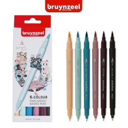 Bruynzeel Fineliner Brush Pen - Set “Venezia” 6 pennarelli a doppia punta in colori assortiti