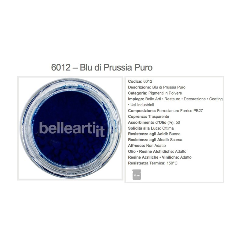 Pigmento in polvere Blu di Prussia Puro cod. 6012